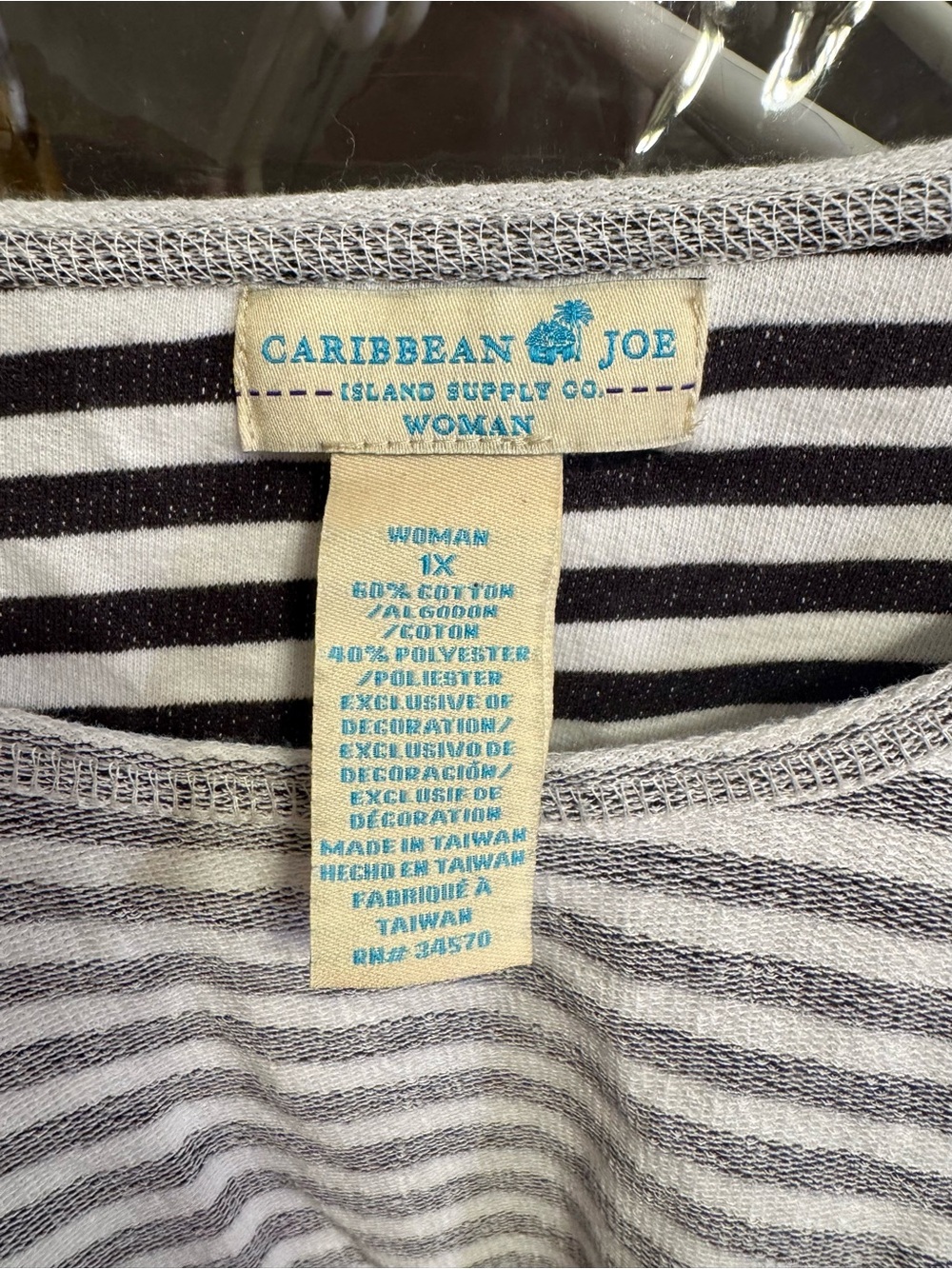 Caribbean Joe Gray & White Striped Lace-Shoulder Sweatshirt - Picture 3 of 3